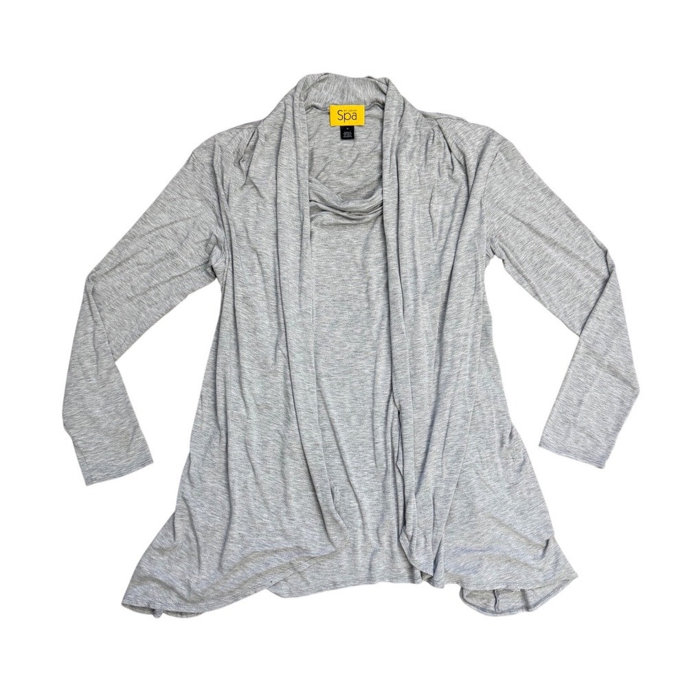 St. John Spa Heather Gray Open Front Draped Cardigan Sweater lagenlook M